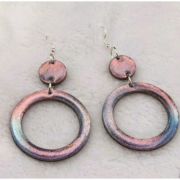 Color Changing Holographic Glitter Hoop Earrings Hand Crafted NEW - Picture 2 of 9